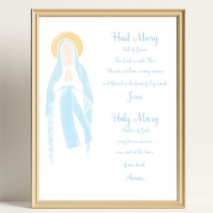 Mary Blessed Mother Print Wall Decor for Nursery Art of Hail Mary  Prayer for Baptism Gift Catholic Kids Room of Blessed Virgin Nursery