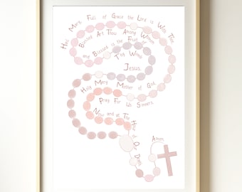 Pink Hail Mary Rosary Print 11x14