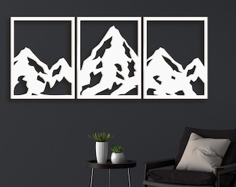 Large Mountain Wall Art 3 Piece - Abstract Mountain Wall Decor - Mountain Canvas Wall - Mountain Decor for Office - Snowy Mountain Wall Art