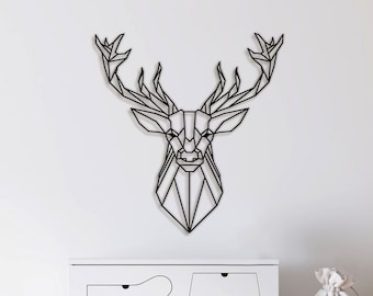 Deer Wall Art Mid Century Modern Art - Geometric Wall Art Boho Decor - Minimalist Art Deer Head Home Decor - Deer Art Print