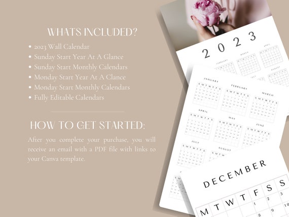 2023 Calendar Wall Calendar Year at A Glance Monthly Calendar Printables  Fully Customizable Calendar Canva Template - Etsy