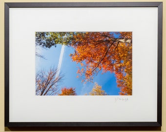 Framed 8.5x11 Print in Black Metal Frame - Vapor Trail on an Autumn Day