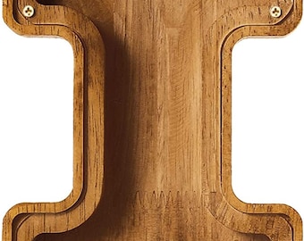 Personalized Letters Wooden Piggy Bank for Boys and Girls, A-Z Letters Coin Bank Money Box with Clear Alphabet Stickers