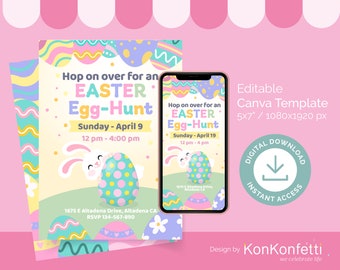 Easter Printable Invitation / CANVA Editable Egg Hunt Invitation / Instant Download, Easter Invite