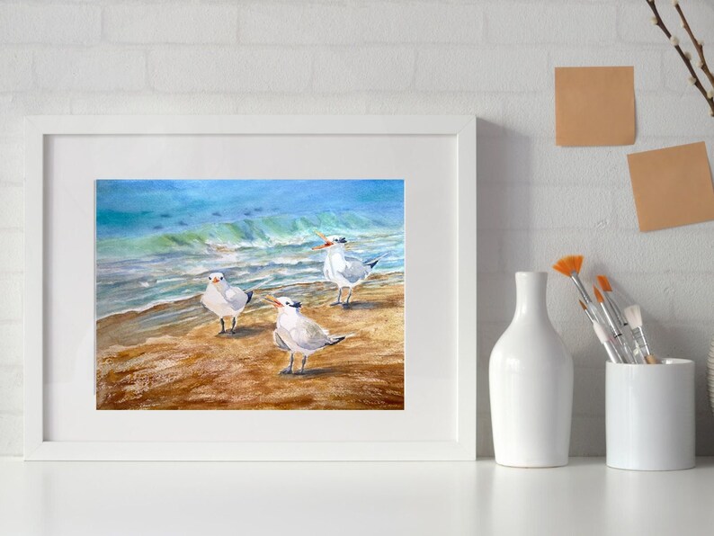 Watercolor Shore Birds on the Beach Giclee Prints Wall Art and Card ...