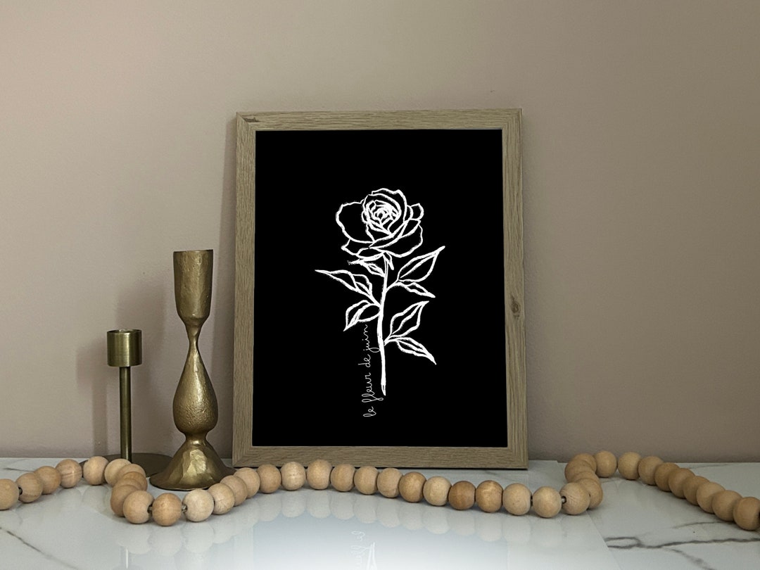 June Birth Month Flower Art Print Rose Line Art June Birthday Floral ...