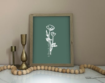 Mes de nacimiento de agosto Impresión de arte floral Arte lineal de amapola para cumpleaños de agosto Impresión de arte floral Boceto a mano Arte floral Impresión de arte floral francés