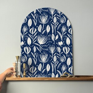 Indigo Watercolor Wall Art Arch. Bold Blue Monotone Artwork. Modern Eclectic Home Decor. Denim Inspired Floral.