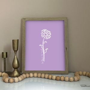 April Birth Month Flower Art Print Daisy Line Art for April Birthday Floral Art Print Hand Sketch Flower Artwork French Floral Art Print