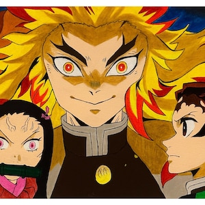Vibrant | Demon Slayer | Anime | Room decor | Fan art | Rengoku | Tanjiro | Nezuko | Digital print/poster
