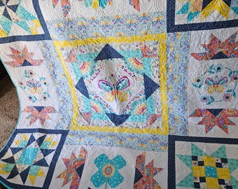 Sommersong-Quilt: Boho-Farben, Lebendige Farben, Applikationen (80x80)