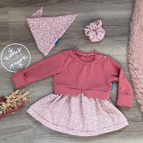 Süßer Girly Sweater / Tunika / Pullover in Rosa aus French Terry und Musselin in verschiedenen Größen