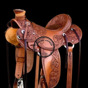 Wade Tree A Fork Premium Western Leather Roping Ranch Work Horse Saddle TACK with free Headstall & Breastplate (Size- 10 to 18 Inches Seat)
