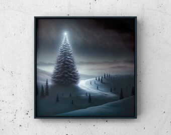 A Starry Winter Night - Instant Printable Download - Original Art - Wall Art Poster - Winter Landscape
