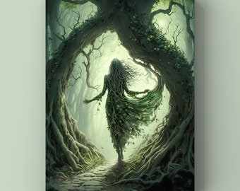 The Dryad - Instant Printable Download Digital Image - Original Digital Art - Wall Poster - Fantasy Illustration - Forest Trees - Fairy Tale