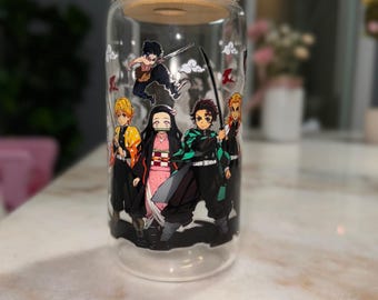 Demon Slayer, Snowglobe, glass can, beer cup, Red Glitter snowglobe, double walled, Anime