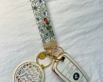 Wristlet Key Fob Keychain Handmade Boho Key Fob Preppy Key Fob Floral Keychain Fabric Wristlet Gold Hardware Birthday Gift for Girls