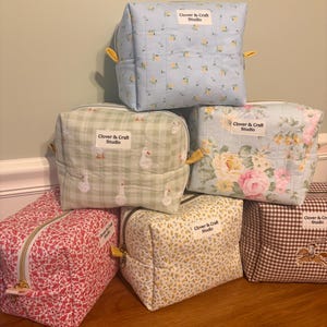 Boxy Patchwork Makeup Bag | Floral Cosmetic Case, Toiletry Pouch