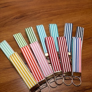 Handmade Striped Wristlet Keychain: Car Key Fob Lanyard