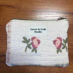 Upcycled Quilt Zipper Pouch | Patchwork Cosmetic Bag, Cottagecore Style