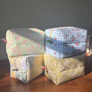 Boxy Patchwork Makeup Bag | Floral Cosmetic Case, Toiletry Pouch