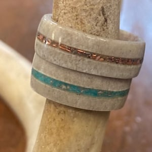 Deer antler ring - turqouise  or copper inlay. Any colors.- rose gold~handmade custom sizing FREE SHIPPING, birthstones, Anniversary