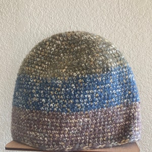 Handmade crochet beanie | hat | cold weather | fiber art | green blue | wool | earthy earth tones