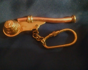 Brass key ring Bosun Boatswain's whistle ship UK seller