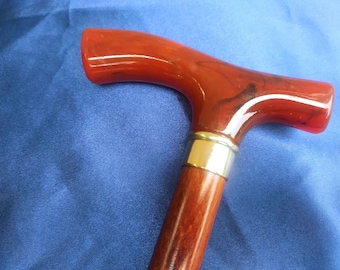Brand new wooden red amber style derby handle walking stick cane UK seller