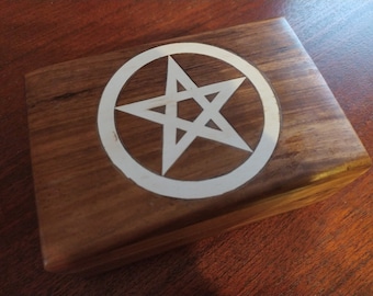 New wood box pentagram pagan magic wicca wizard gemstone UK seller