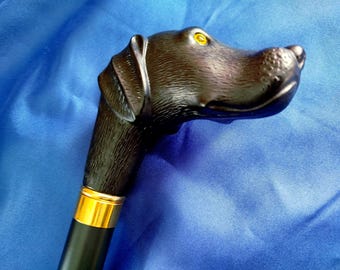 Our best quality black Labrador dog handle wooden walking stick cane UK seller