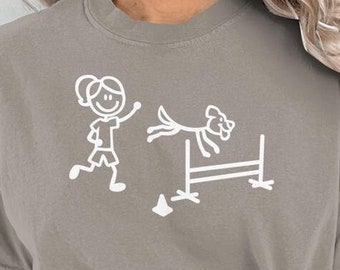 Dog Agility T-Shirt, Dog Sports, Girl and Dog, Stick Figures