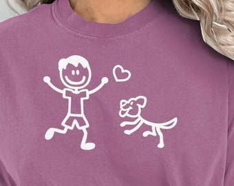 T-shirt for Dog Lovers, Mann and Dog, Dog Sports, Dog Lover, Stick Figures