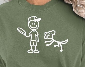 Frisbee Dog, Dog Sports, Shirt, Man and Dog, Stick Figures