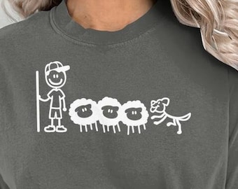 Herding Dog, Sheep Herding, Dog Sports, Shirt, Man and Dog, Stick Figures