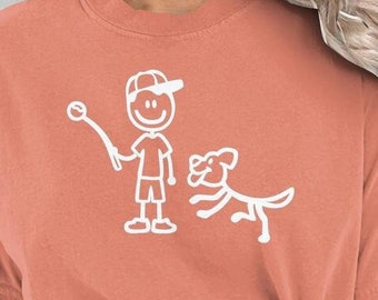 Dog Playing Fetch / Chuck-it T-Shirt, Dog Sports, Man and Dog, Stick Figures