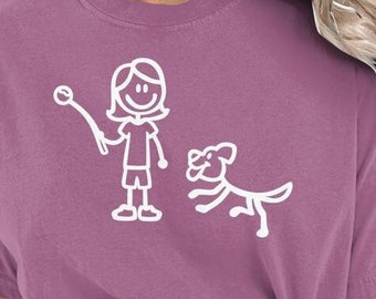 Dog Playing Fetch / Chuck-it T-Shirt, Dog Sports, Girl/Woman and Dog, Stick Figures