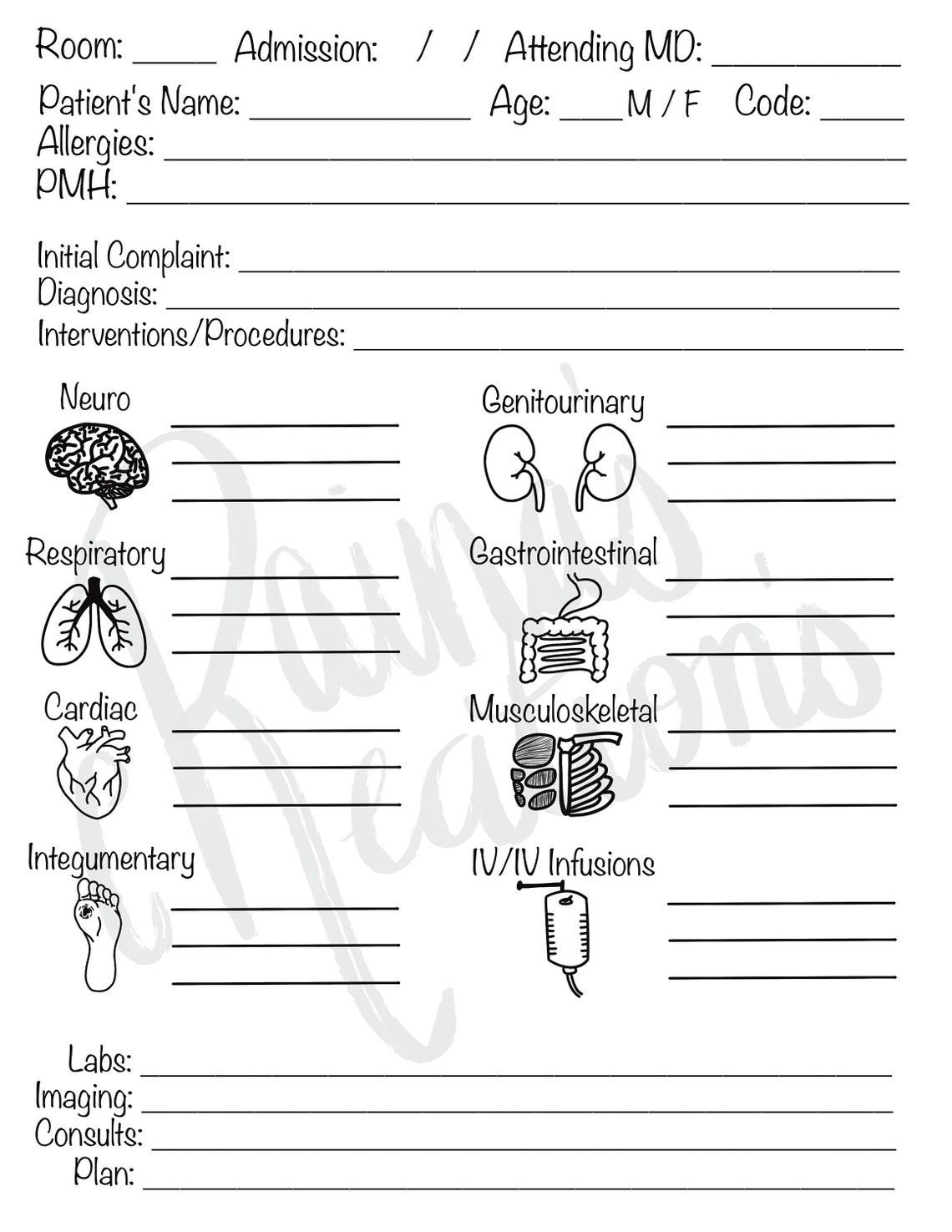 Nurse Report Sheet Instant Download Printable PDF Nursing Report Nurse