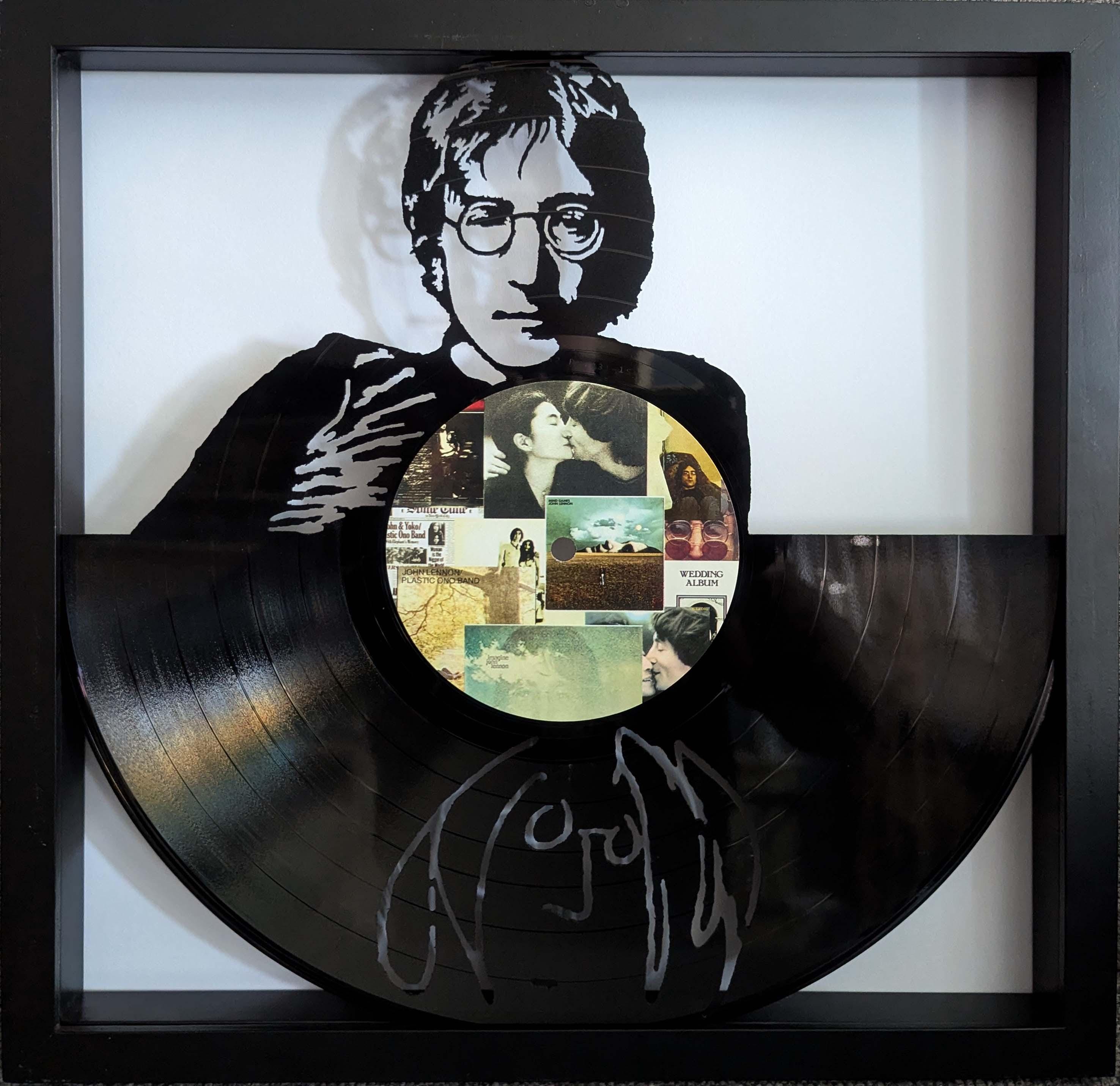 FRAMED John Lennon Art - LP Vinyl Album cut into art - FREE shipping