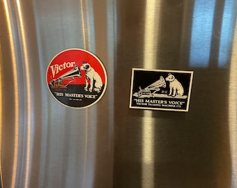 2 His masters voice , Victor talking machine fridge magnets