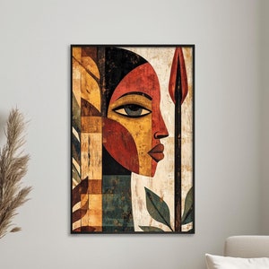 Earthy Abstract Maasai Warrior Painting Kenyan Tribal Art Spear Portrait African Wall Decor Fauvist Maasai Warrior in Earth Tones