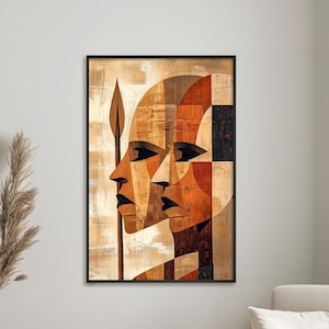 Earthy Abstract Maasai Warrior Painting Kenyan Tribal Art Spear Portrait African Wall Decor Fauvist Maasai Warrior in Earth Tones