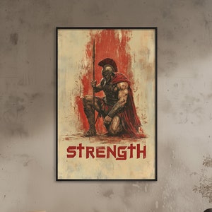 Arte de pared de gladiador intrépido, póster de gladiador griego antiguo, obra de arte con tipografía atrevida, póster de película oscura, decoración, impresión de gladiador inspiradora
