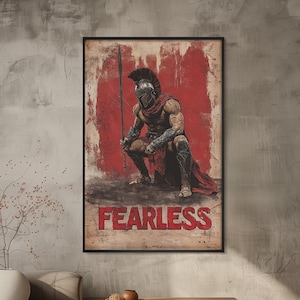 Fearless Gladiator Wall Art Ancient Greek Gladiator Poster Bold Typography Artwork Dark Movie Poster Decor Inspirational Gladiator Print