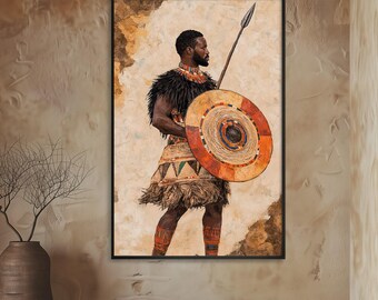 Zulu Warrior Wall Art Tribal African Print Spear and Shield Decor ...