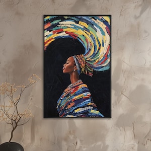 Traditionelle afrikanische Frau Kunstwerk Abstrakt Wirbelt Erde Wind Feuer Wand Kunst Kulturelle Erbe Malerei Symbolische Schönheit Wohnkultur