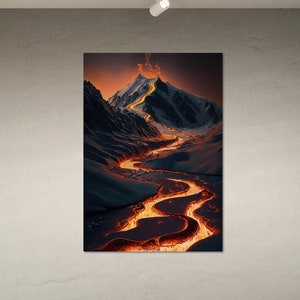 Volcanic eruption wall art volcano painting snowy mountain art nature wall art  - Print art