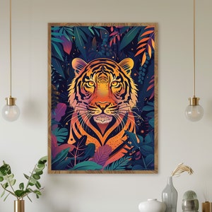 Tiger painting in tropical jungle tiger in lush tropical jungle home decor Tiger wall art majestic tiger painting tiger Home decoration