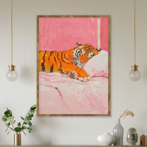 Maximalist style tiger painting bedroom wall art Exotic animal lounge decor Modern maximalist style tiger print