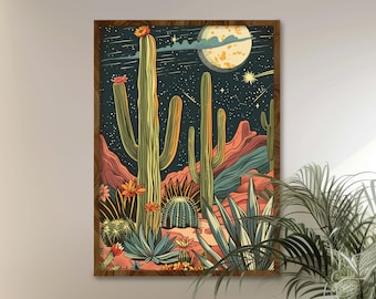 Vintage Mexican cactus in a desert print Mexican floral wall art retro floral artwork retro botanical Mexican desertwall art